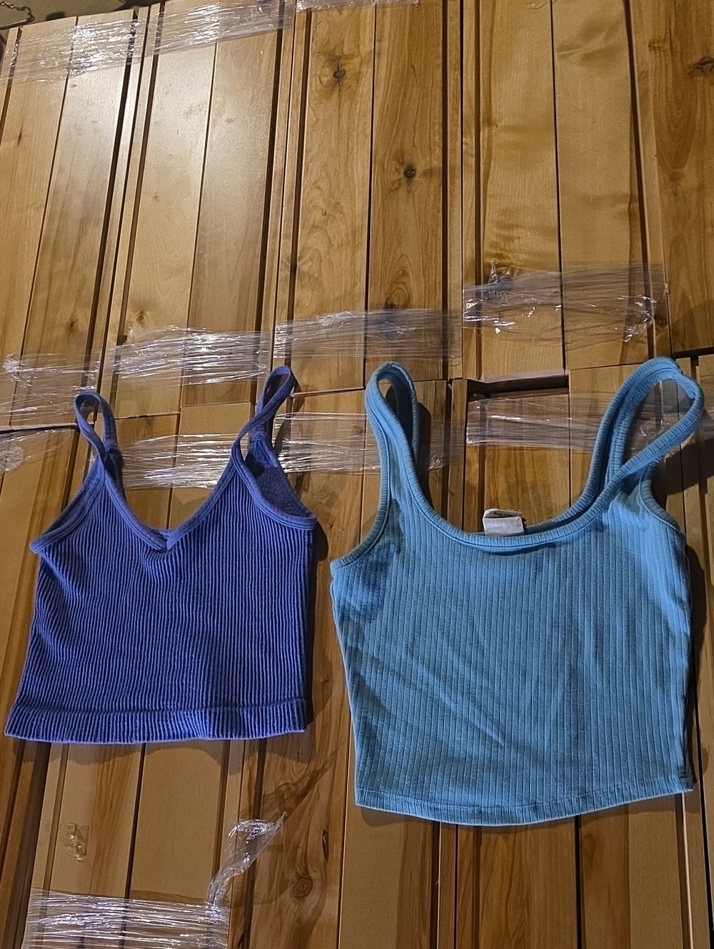 Ribbed V-Neck Crop Tank — Blue & Light Blue